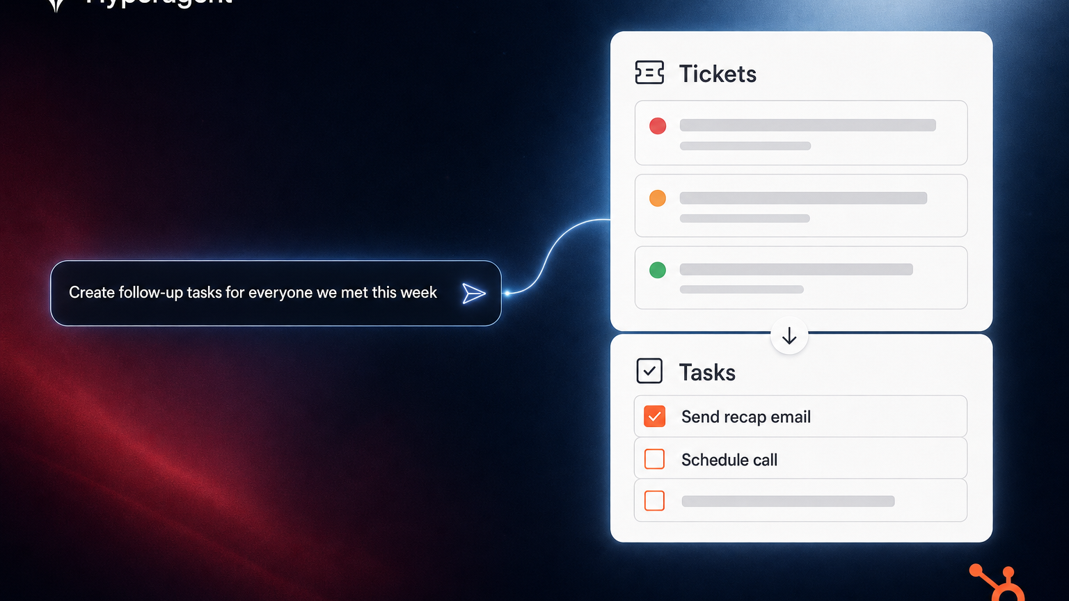 Hyperagent summarizing HubSpot tickets and creating follow-up tasks